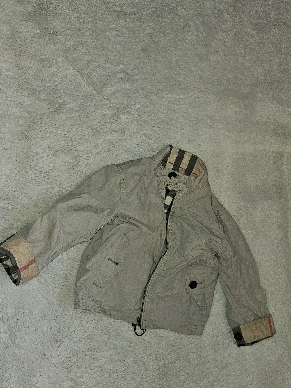 Beige Kids Lightweight Jacket with Tartan Trim